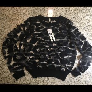 Topshop Sheer Leopard Black Sweater with Tags
